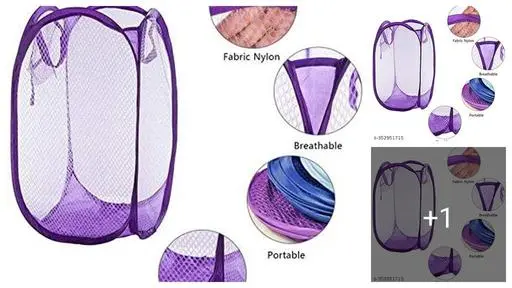 Amf Store Nylon Mesh Laundry Basket Bag  for Ventilation Fold-able Storage Pop Up Clothes Basket (Multi Color May Vary) Pack of 1